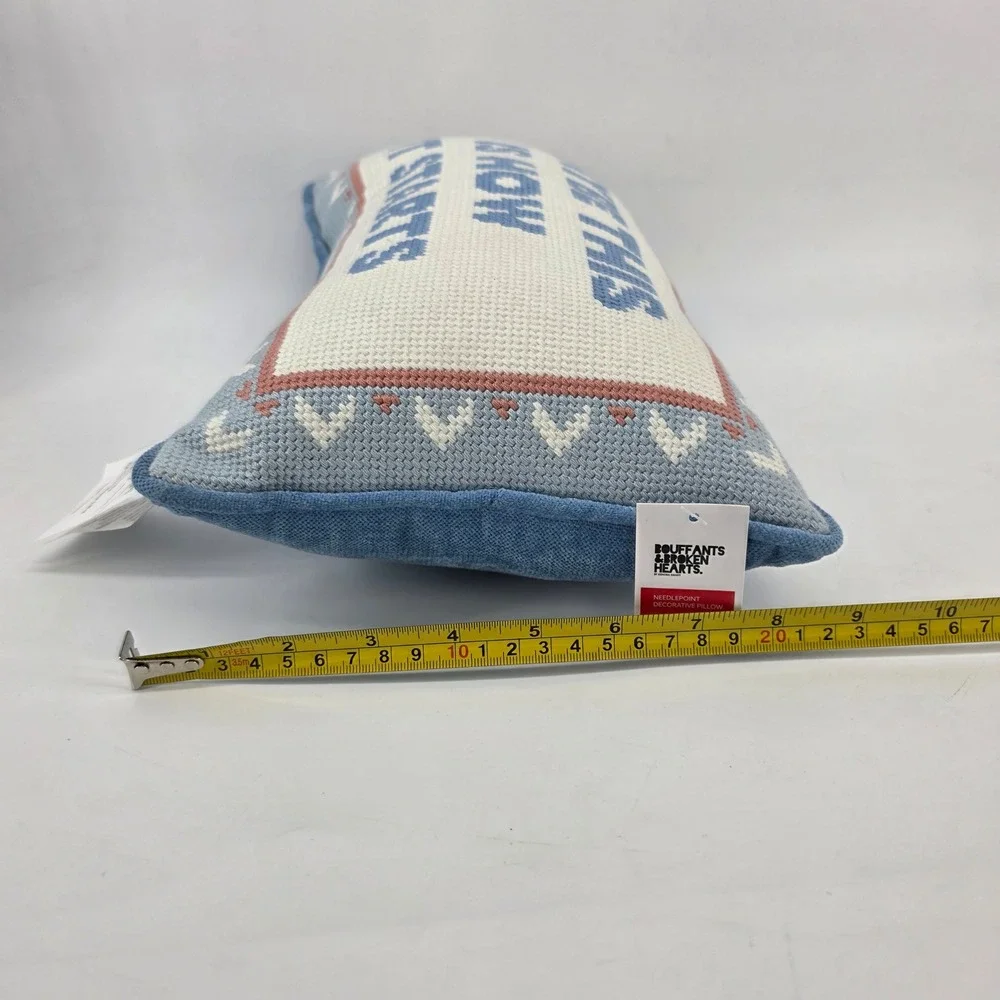 Bouffants & Broken Hearts Kendra Dandy Needlepoint Decorative Pillow Blue White